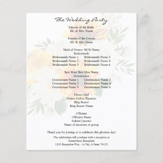 Budget Artsy Sunflower Floral Wedding Programme (Achterkant)