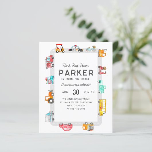 Budget Auto's Straat Kinder Vervoer Verjaardag (Staand voorkant)