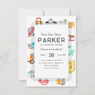 Budget Auto's Straat Kinder Vervoer Verjaardag Notitiekaartje