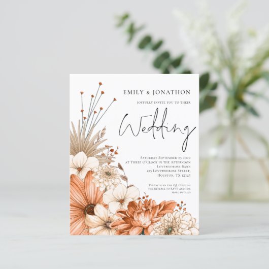 Budget Autumnal Florals Script Wedding Invite (Staand voorkant)