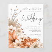 Budget Autumnal Florals Script Wedding Invite (Voorkant)