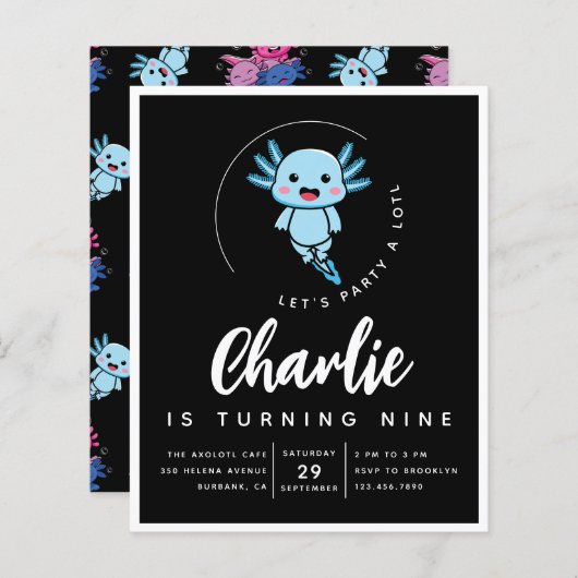 Budget Axolotl Birthday Party Invitation (Voorkant / Achterkant)