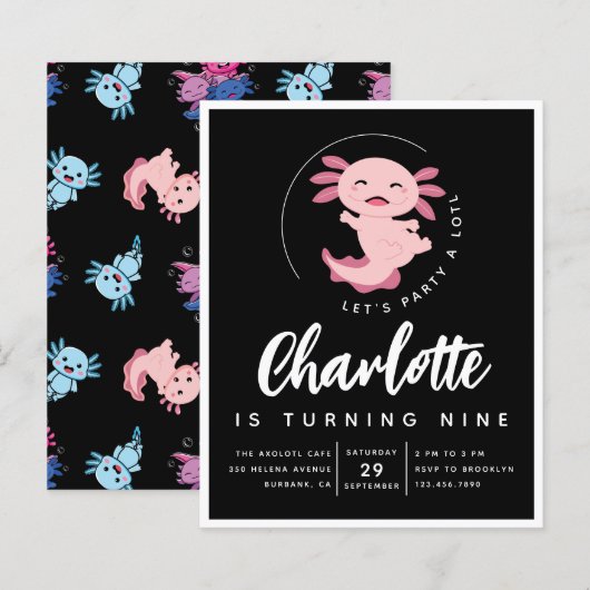 Budget Axolotl Birthday Party Invitation (Voorkant / Achterkant)