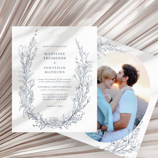 BUDGET Azure Ivoor Floral Monogram Foto Bruiloft