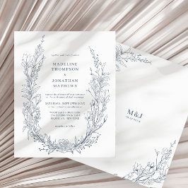 BUDGET Azure Ivoor Floral Wreath Monogram Bruiloft