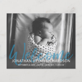 Budget B&W Blue Mul Photo Birth Announce Flyer