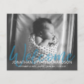 Budget B&W Blue Welcome Photo Baby Aankondiging (Voorkant)