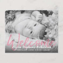 Budget B&W Roze Geboorteaankondiging Flyer