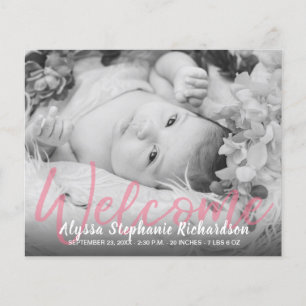 Budget B&W Roze Geboorteaankondiging Flyer
