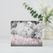 Budget B&W Roze Welkome Foto Baby Aankondiging (Staand voorkant)