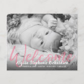 Budget B&W Roze Welkome Foto Baby Aankondiging (Voorkant)