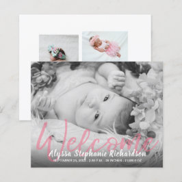 Budget B&W Roze Welkome Foto Baby Aankondiging
