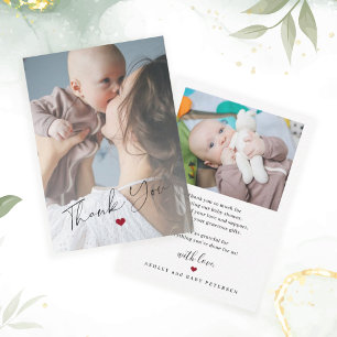 Budget baby 2 foto's eenvoudig script bedankt notitiekaartje