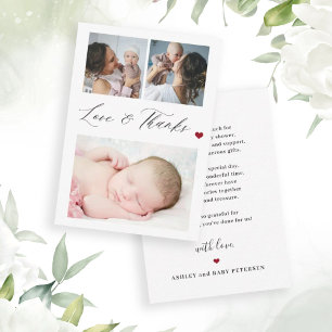 Budget baby 3 foto collage elegante bedankkaart notitiekaartje