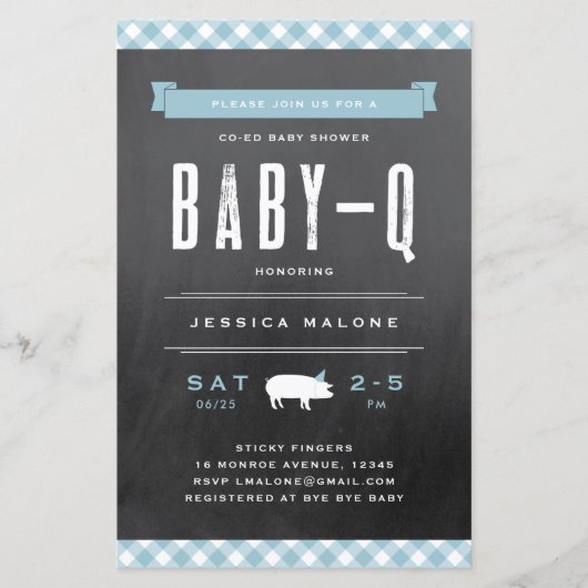 Budget Baby BBQ Blue Co-ed Baby shower Invitation (Voorkant)