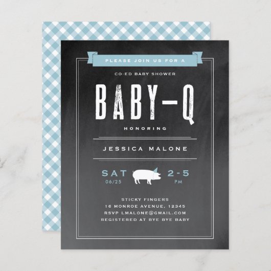 Budget Baby BBQ Blue Co-ed Baby shower Invitation (Voorkant / Achterkant)