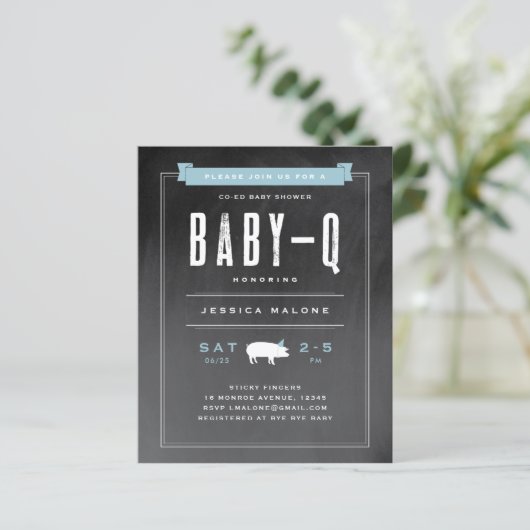 Budget Baby BBQ Blue Co-ed Baby shower Invitation (Staand voorkant)
