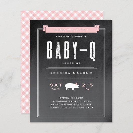 Budget Baby BBQ Roze Co-ed Baby shower Uitnodiging (Voorkant / Achterkant)