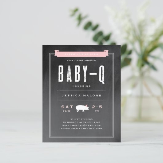 Budget Baby BBQ Roze Co-ed Baby shower Uitnodiging (Staand voorkant)
