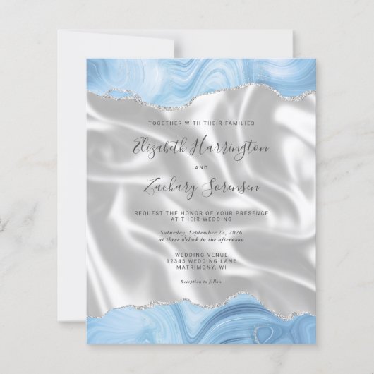 Budget Baby Blauw Zilveren Agaat Witte Zijde Huwel (Voorkant)