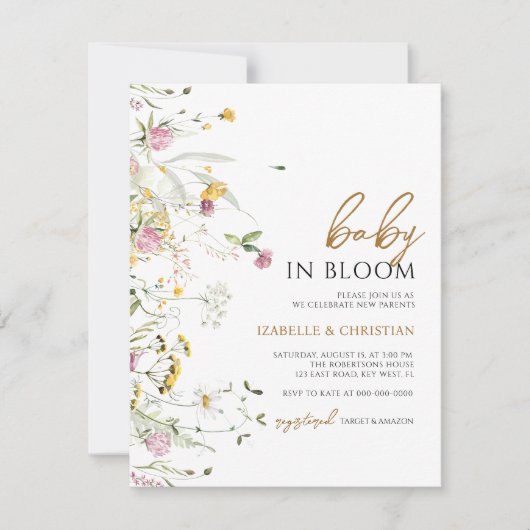 Budget Baby Bloom Wildflowers Rustiek Uitnodiging (Voorkant)