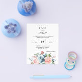 Budget Baby Blue & Blush Pink Floral Wedding Flyer (Enkel)