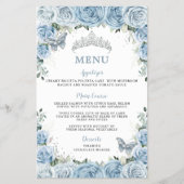 Budget Baby Blue Floral Sweet 16 Quinceañera Menu (Voorkant)