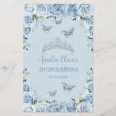 Budget Baby Blue Floral Sweet 16 Quinceañera Menu (Achterkant)