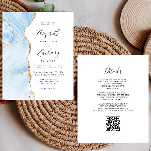 Budget Baby Blue Goud Agaat QR Code Trouw Uitnodig