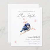 Budget Baby Blue Jay Bird Baby shower Uitnodiging (Voorkant / Achterkant)