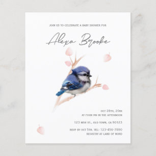 Budget Baby Blue Jay Bird Baby shower Uitnodiging
