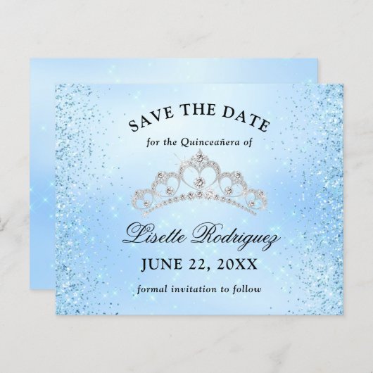 Budget Baby Blue Quinceanera bewaar de datum broch (Voorkant / Achterkant)