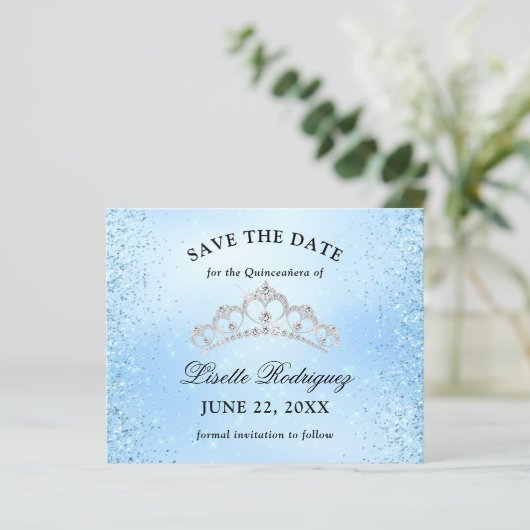 Budget Baby Blue Quinceanera bewaar de datum broch (Staand voorkant)