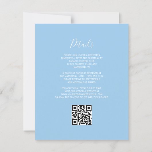 Budget Baby Blue Zilveren Glitter QR Code Trouwfee (Achterkant)