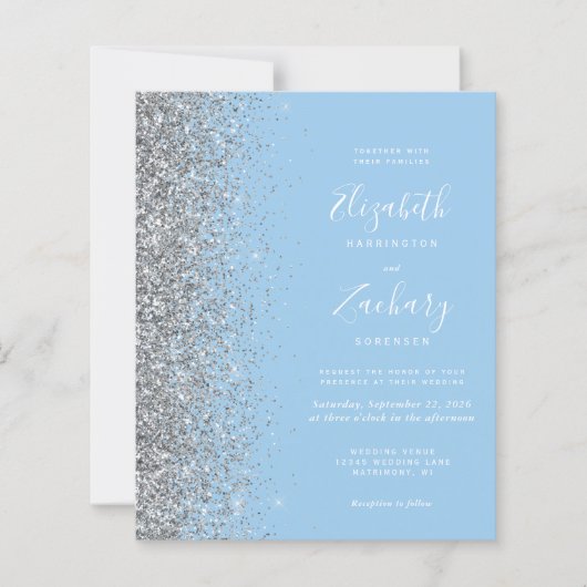 Budget Baby Blue Zilveren Glitter QR Code Trouwfee (Voorkant)