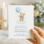 Budget Baby Boy Doop Uitnodiging met Teddy