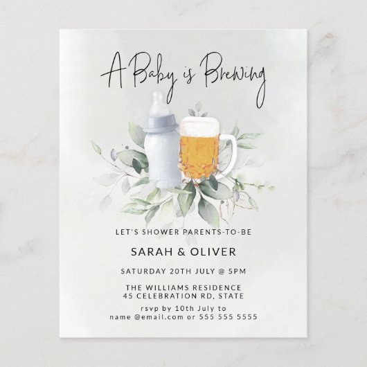 Budget Baby Brewing Greenery Boy Baby shower Flyer (Voorkant)