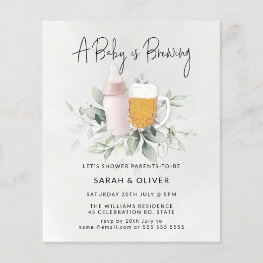 Budget Baby Brewing Greenery Girl Baby shower Flyer (Voorkant)