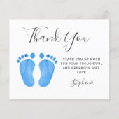 Budget Baby Feet Blauw Baby shower Dank u kaart (Voorkant)