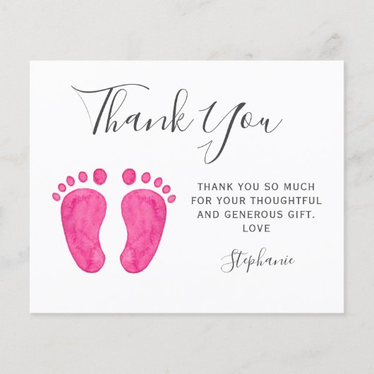 Budget Baby Feet Roze Baby shower Dank u kaart (Voorkant)