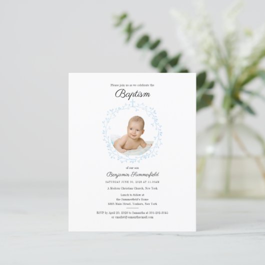 Budget Baby Foto Baptism Religious Event Invite (Staand voorkant)