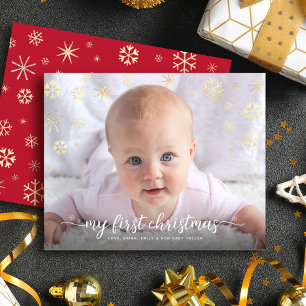 Budget Baby Foto Eerste Kerstmis Snowflakes Kaart