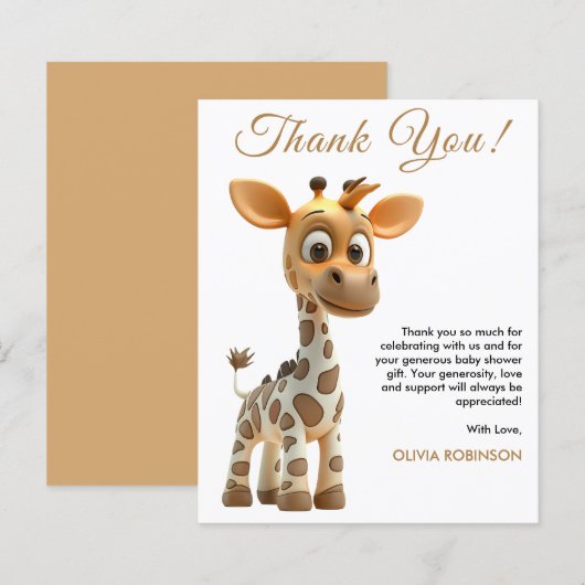 Budget Baby Giraffe Baby shower Dank u kaart (Voorkant / Achterkant)