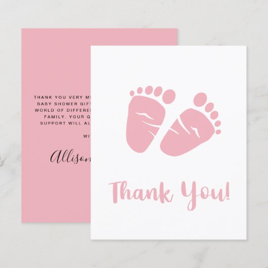 Budget Baby Girl Feet Pink Shower Bedankt voor je  (Voorkant / Achterkant)