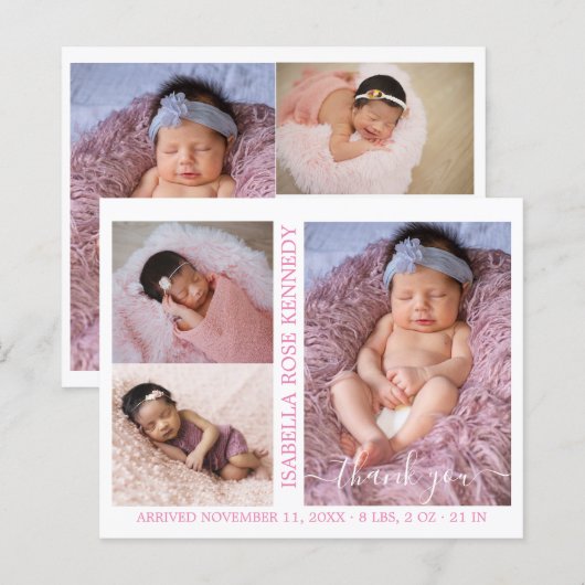 Budget Baby Girl Foto Collage Birth kondiging (Voorkant / Achterkant)