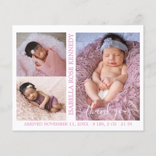 Budget Baby Girl Foto Collage Birth kondiging (Voorkant)