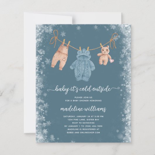 BUDGET Baby Het is koud buiten Baby shower Uitnodi (Voorkant)