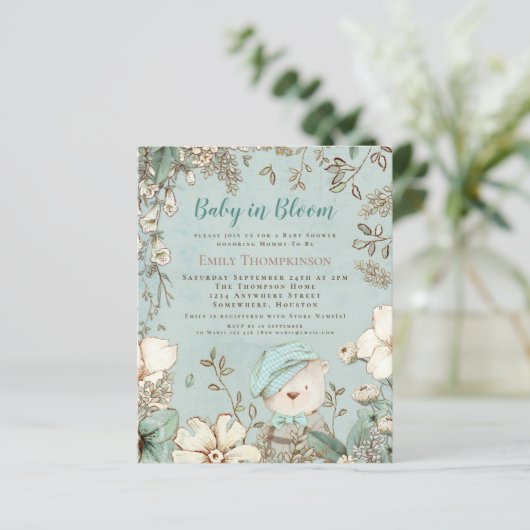 Budget Baby in Bloom Beer Boy Baby shower nodigt u (Staand voorkant)