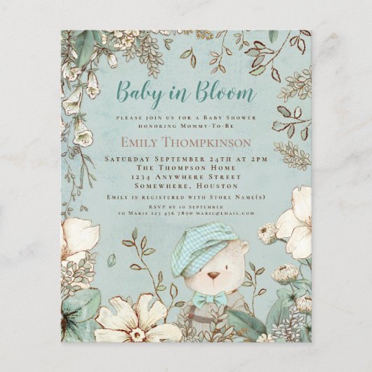 Budget Baby in Bloom Beer Boy Baby shower nodigt u (Voorkant)