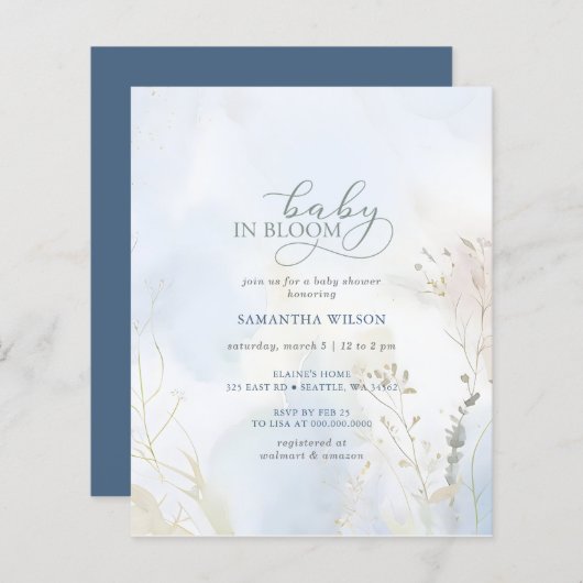 Budget Baby in Bloom Blue Floral Boy Baby shower (Voorkant / Achterkant)